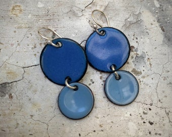 Double Cascading Enamel Earrings in Blue