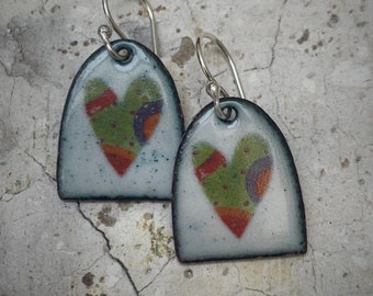 Cute Patchwork Heart Enamel Earrings