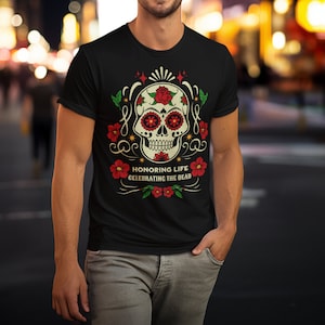 Dia de los Muertos Sugar Skull T-Shirt, Mexican Day of the Dead Celebration Shirt