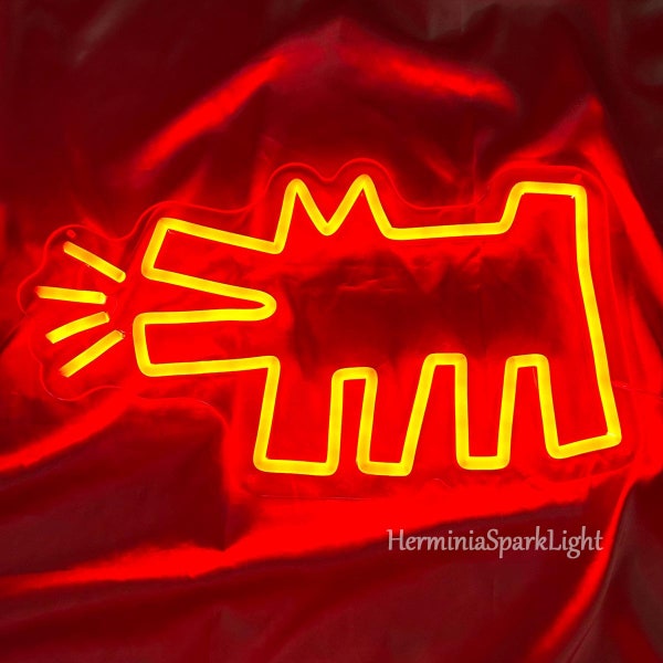 Keith Haring Barking Dog Neon Sign,Dog LED Sign,Barking Dog LED Light,Pet Shop Decor,Gift for Dog Lover,Neon Bedroom Wall Art,Gift for Dad