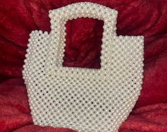 Pearl Bag - Pearl Clutch Bag - Pearl Handbag - White Pearl Bag - Pearl Bead Bag - Pearl Handle Bag - Pearl Evening Bag - Handmade Bag