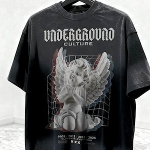 PREMIUM Alt-Rock Angel Tie-Dye T-Shirt – Underground Culture Streetwear, Grunge Grey Graphic, Edgy Rock-Inspired Oversized Tee