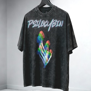 PREMIUM Shrooms Trip T-Shirt – Psilocybin Trippy Shirt, Magic Mushrooms Print, Acid Wash Shirt, Streetwear, Optical Illusion, 2025 Trend