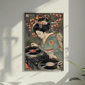 Samurai Dj Chef Japanese Wall Art Print | Comic Book DJ Producer