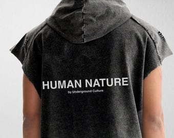 PREMIUM Mensch Natur Schnee gewaschen Boxy Kapuzen Tank Top, Sommer Tank, ärmelloser Hoodie, hohe Qualität, Sommer Streetwear,