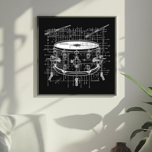 Póster de papel fotográfico de alta tecnología con diseño de tambor/decoración de estudio de música/arte mural de baterista/dibujo de músico de estilo vintage con patente