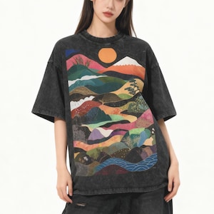 PREMIUM Japanische Wellen Oversize Snow Washed T-Shirt, Japanisches Muster, Hochwertiges Shirt, Japanische Ästhetik, Tokyo Fashion, Streetwear Bild 2