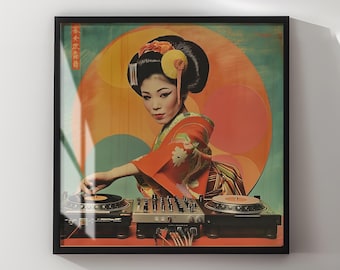 Beautiful Geisha DJ Posters Print | Wall Art For DJs | Music Vintage Wall Art | Disc Jockey Print | DJ Wall Art | Retro Japanese Art