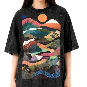 PREMIUM Japanische Wellen Oversize Snow Washed T-Shirt, Japanisches Muster, Hochwertiges Shirt, Japanische Ästhetik, Tokyo Fashion, Streetwear Bild 1