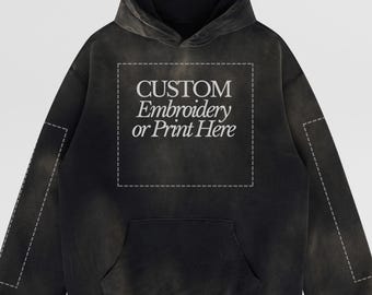 PREMIUM Custom Embroidery Sun Faded Heavyweight Hoodie, Designer High Quality 100% Cotton Trendy Soft Sweatshirt, Personalized Hoodie