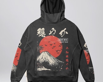 PREMIUM Oversized Japanese Hoodie, Mount Fuji, Turtleneck, Split Hem, Japanese Aesthetic, Streetwear, Japan Fashion, Tokyo, French Terry