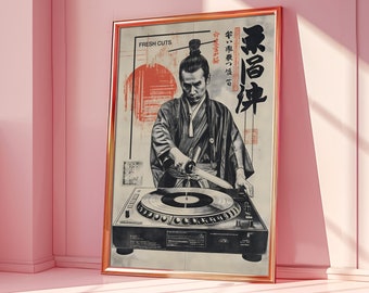Japanese Chef Cooking Beats DJ Wall Art Posters | Wall Art For DJs | Music Vintage Wall Art | Gift For Dj | DJ Wall Art
