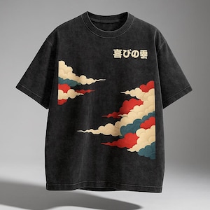 PREMIUM Japanische Wolken Übergröße Schnee gewaschen T-Shirt, cooles japanisch inspiriertes T-Shirt, hochwertige Baumwolle, Vintage japanisches Design, Tokyo Art Bild 2