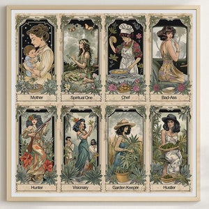 Carte de tarot ésotérique inspirée de l'art mural mère | Impression d'affiche d'autonomisation de la femme, Mother Chef Hustler Hunter Bad-@ss