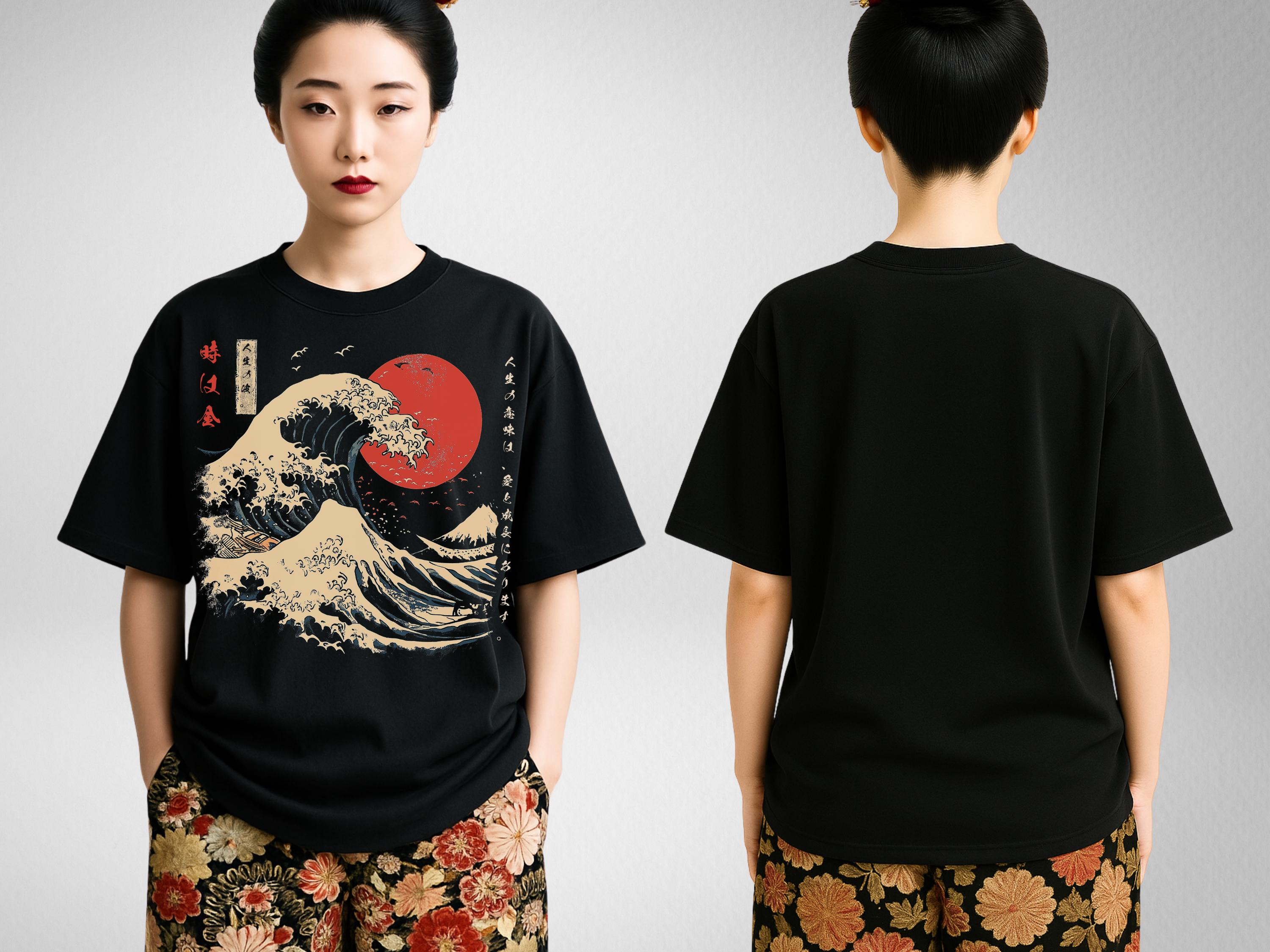 Japanese Great Wave of Kanagawa Oversize Deep Drop Shoulder Tee