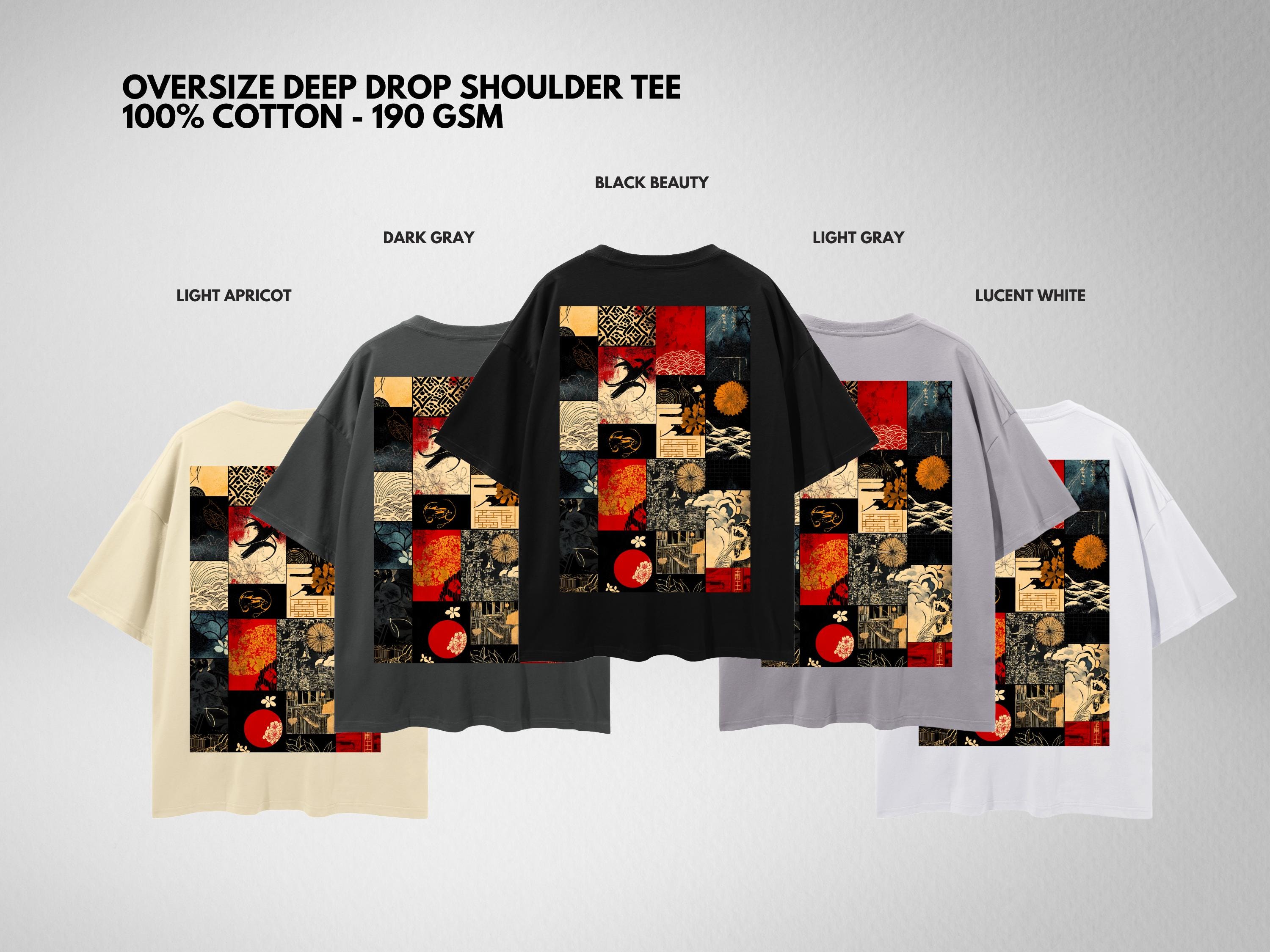 Traditional Japanese Patterns Oversize Deep Drop Shoulder Tee