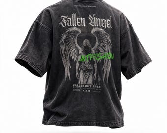 PREMIUM Fallen Angel Tie-Dyed and Slit Hem T-shirt, Alt Rock Fashion Tee, High Quality Streetwear, Designer Shirt,  Oversized and Boxy Style