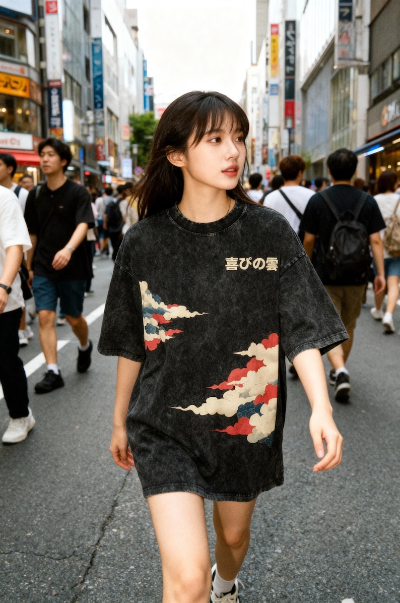 PREMIUM Japanische Wolken Übergröße Schnee gewaschen T-Shirt, cooles japanisch inspiriertes T-Shirt, hochwertige Baumwolle, Vintage japanisches Design, Tokyo Art Bild 7
