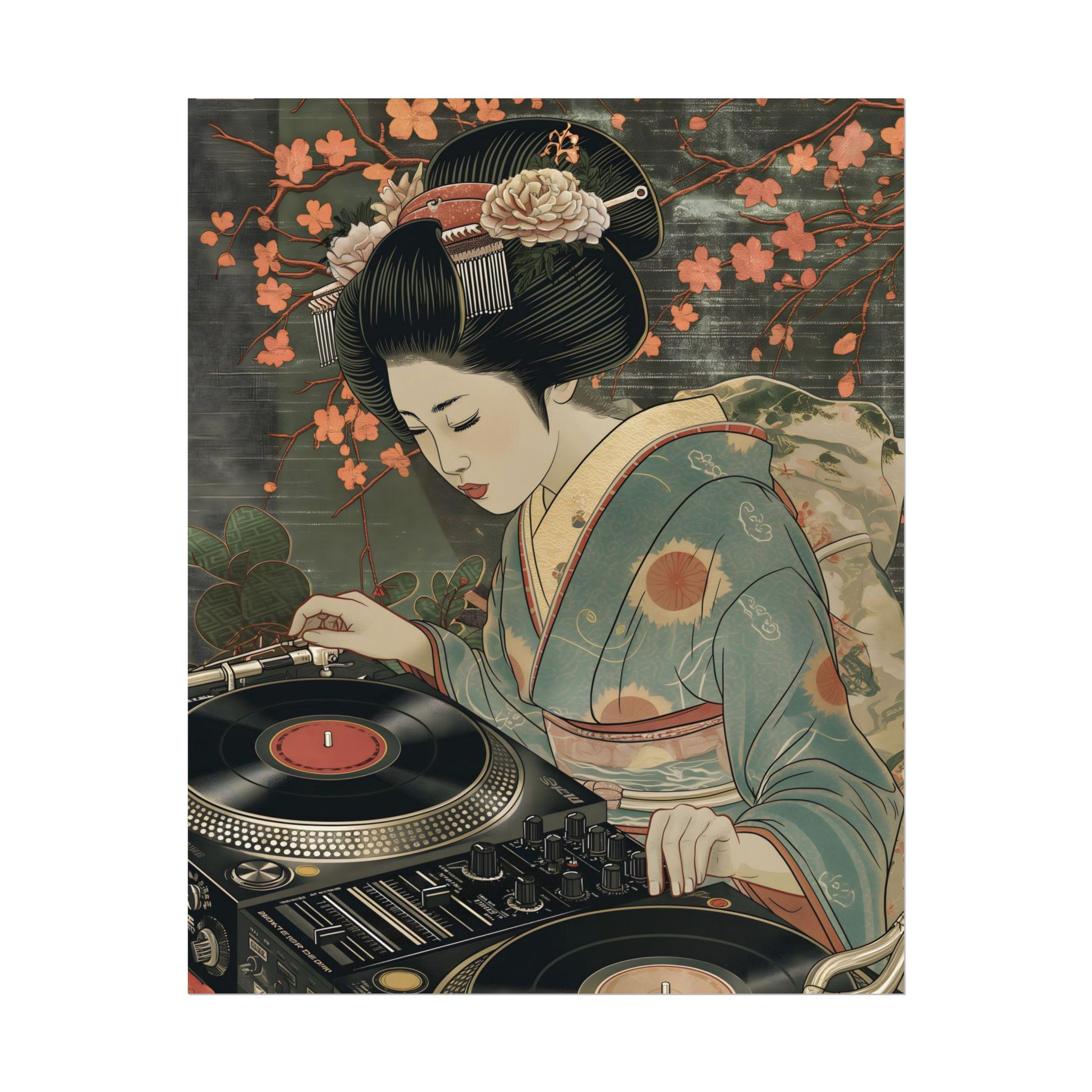 GEISHAのDJ Beautiful Japanese Geisha DJ Wall Print | Vintage Dj Art | Classic