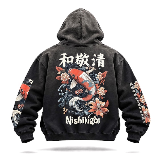 Nishikigoi Boxy Premium Hoodie | High Quality 380 GSM Japanese Hoodie | Japanese Koi Print | Japanese Streetwear | Trendy Top Unisex Hoodie