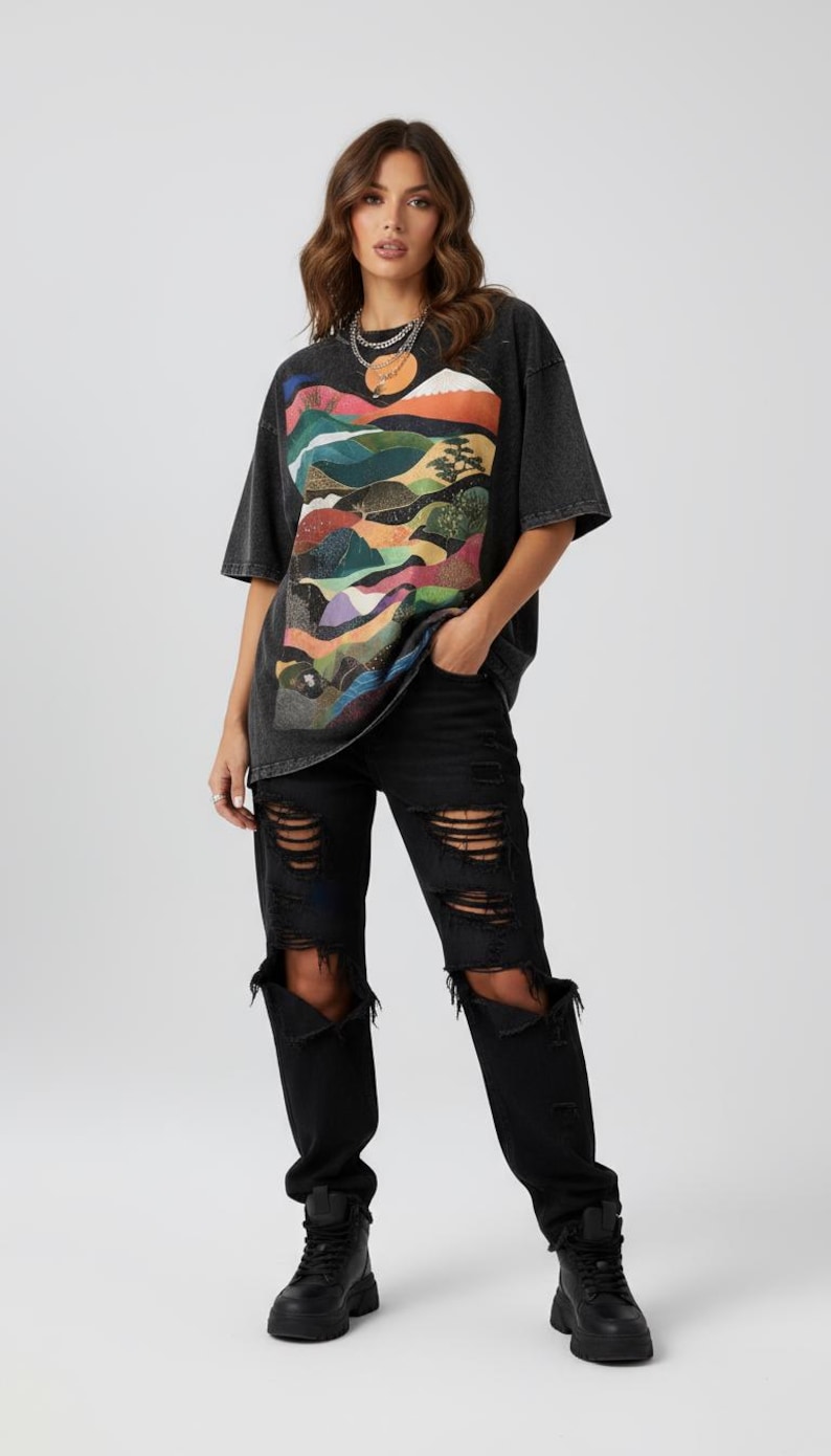 PREMIUM Japanische Wellen Oversize Snow Washed T-Shirt, Japanisches Muster, Hochwertiges Shirt, Japanische Ästhetik, Tokyo Fashion, Streetwear Bild 4