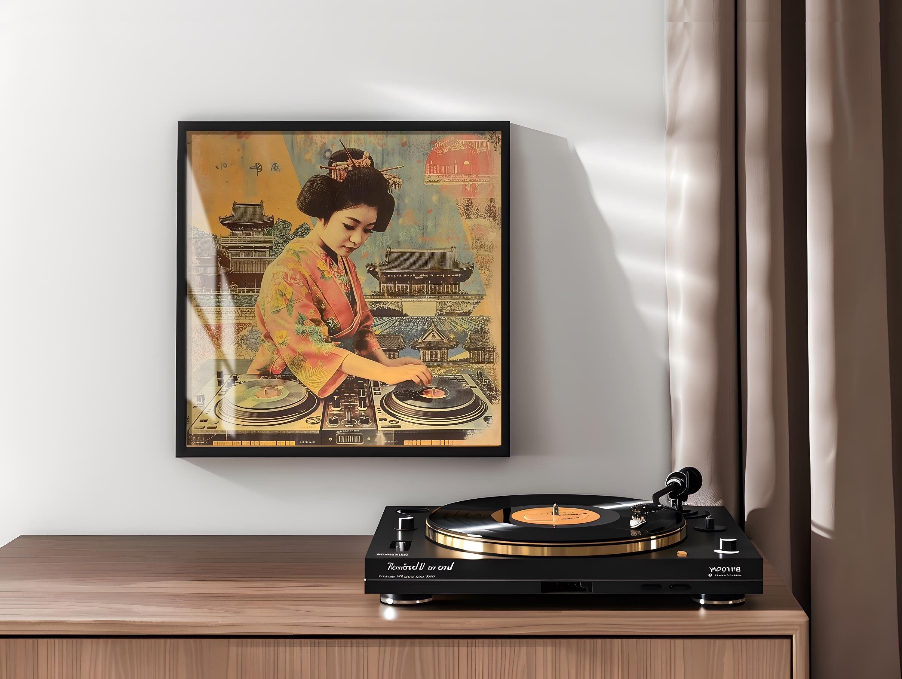 VINATGE Art Beautiful Geisha DJ Posters Print | Wall Art For DJs | Music Vintage Wall Art | Disc Jockey Art Print | DJ Wall Art