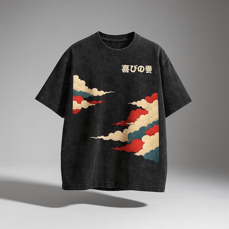 PREMIUM Japanische Wolken Übergröße Schnee gewaschen T-Shirt, cooles japanisch inspiriertes T-Shirt, hochwertige Baumwolle, Vintage japanisches Design, Tokyo Art Bild 2