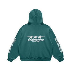 Y2k Streetwear Hoodie, Unisex Washed Heavyweight Cotton. Street Racing Hoodie. Blueish Green