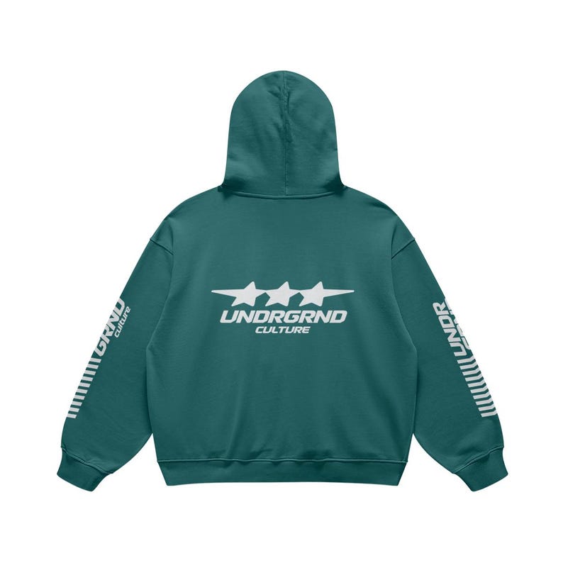 Y2k Streetwear Hoodie, Unisex Washed Heavyweight Cotton. Street Racing Hoodie. Blueish Green