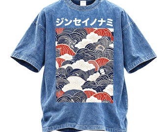 PREMIUM Japanese Oversize Acid Washed T-Shirt, Traditional Japanese Pattern, Unisex Streetwear, Japanese Aesthetic, High Quality, 250 GSM