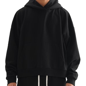 boxy oversized hoodie, black hoodie, streetwear hoodie, cropped hoodie, sweatshirt, training sweater, gym hoodie, blank hoodie, no print,