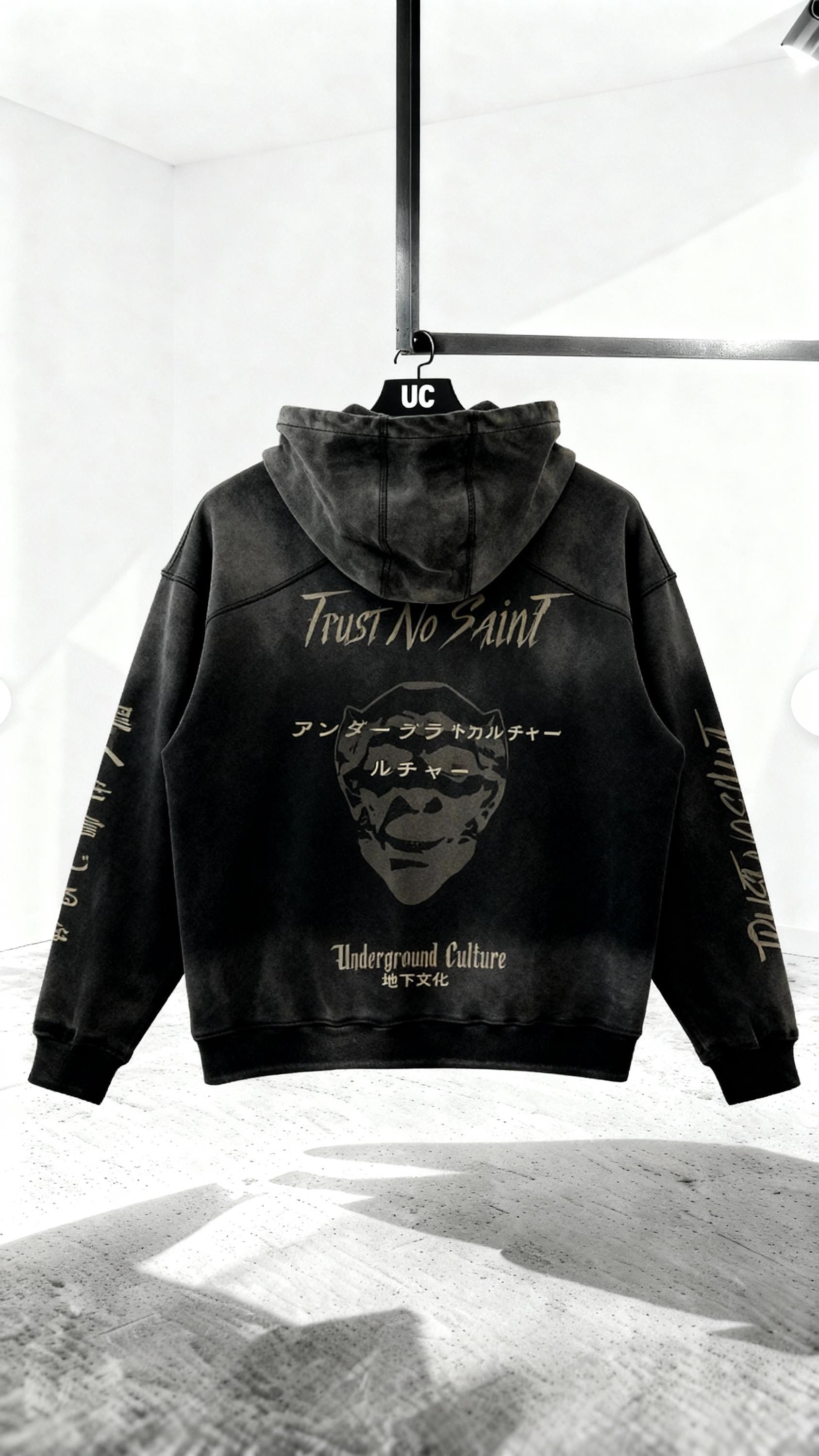 Trust NO Saint Heavy Sun Faded Hoodie – 高品質で暖かいデザイナーズ 