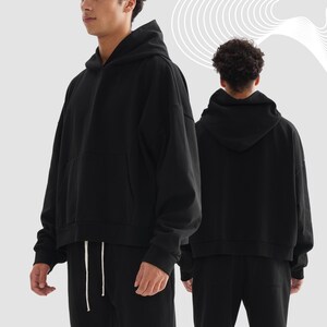 boxy oversized hoodie, black hoodie, streetwear hoodie, cropped hoodie, sweatshirt, training sweater, gym hoodie, blank hoodie, no print,