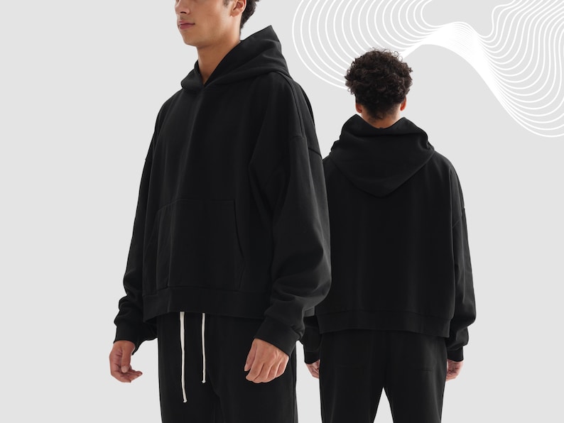 boxy oversized hoodie, black hoodie, streetwear hoodie, cropped hoodie, sweatshirt, training sweater, gym hoodie, blank hoodie, no print,