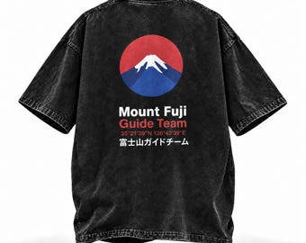 PREMIUM Mount Fuji Guide Team T-Shirt, Oversize Snow Wash Japanese Streetwear, Vintage Japanese, Japan Travel, Mountain Climbing Expedition