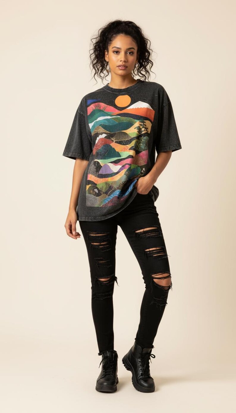 PREMIUM Japanische Wellen Oversize Snow Washed T-Shirt, Japanisches Muster, Hochwertiges Shirt, Japanische Ästhetik, Tokyo Fashion, Streetwear Bild 3