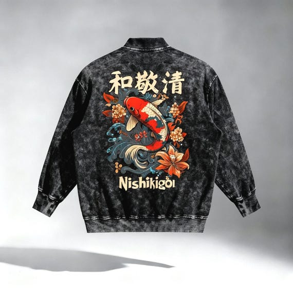 PREMIUM Japanese Koi Snow Washed Hand-Frayed Sweatshirt, Japanese Trend Streetwear, Mens Womens Oversized DISTRESSED Shirt, 2025 Fashion