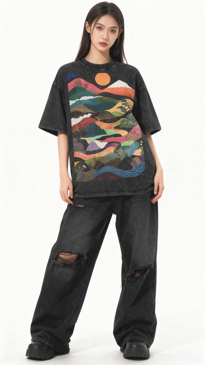PREMIUM Japanische Wellen Oversize Snow Washed T-Shirt, Japanisches Muster, Hochwertiges Shirt, Japanische Ästhetik, Tokyo Fashion, Streetwear Bild 2