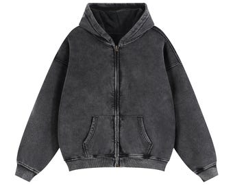 Leerer Schnee Waschender Reißverschluss Hoodie, Streetwear-Sweatshirt