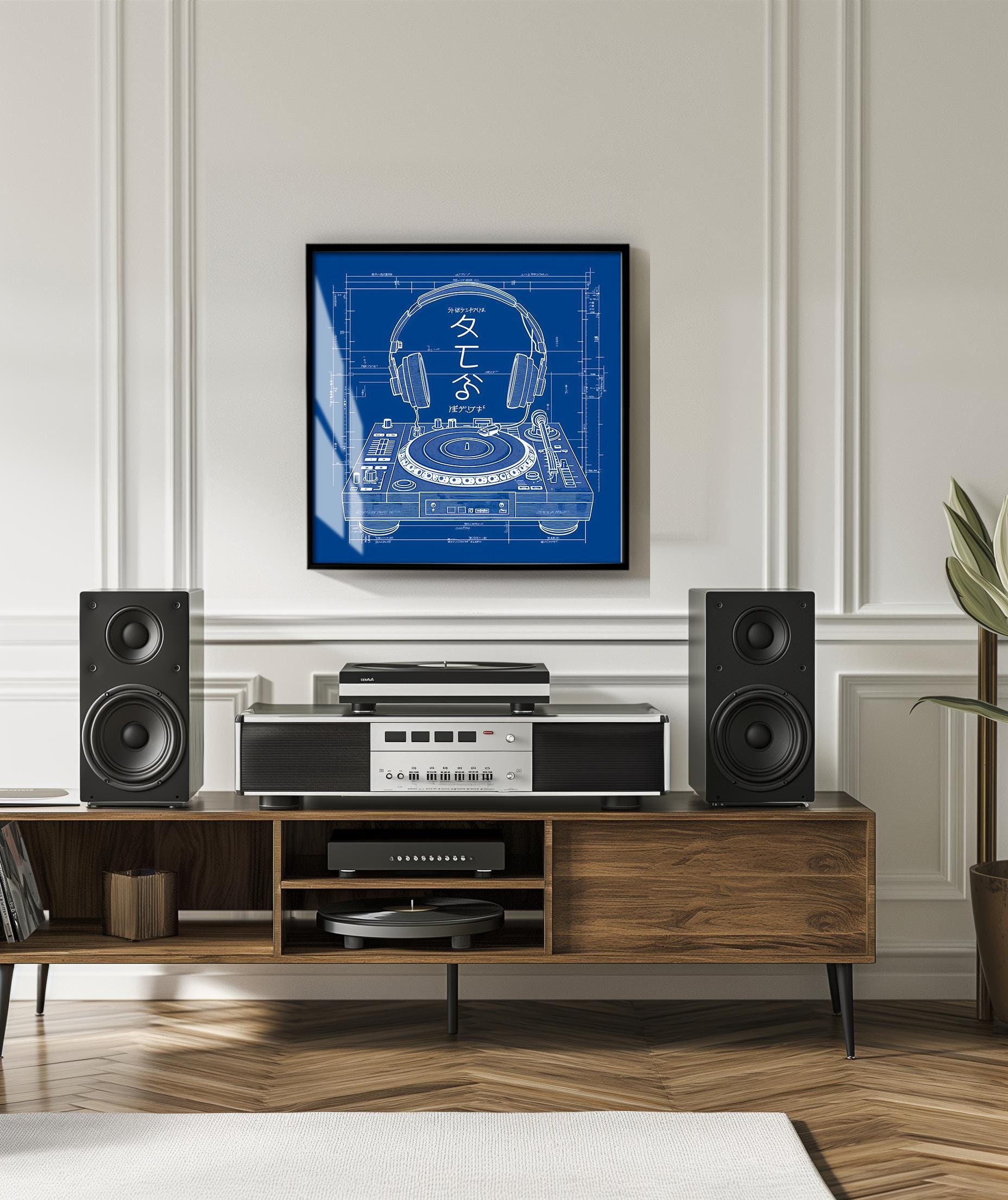 Blueprint Japanese Vintage DJ Photo Art Paper Poster | Wall Art