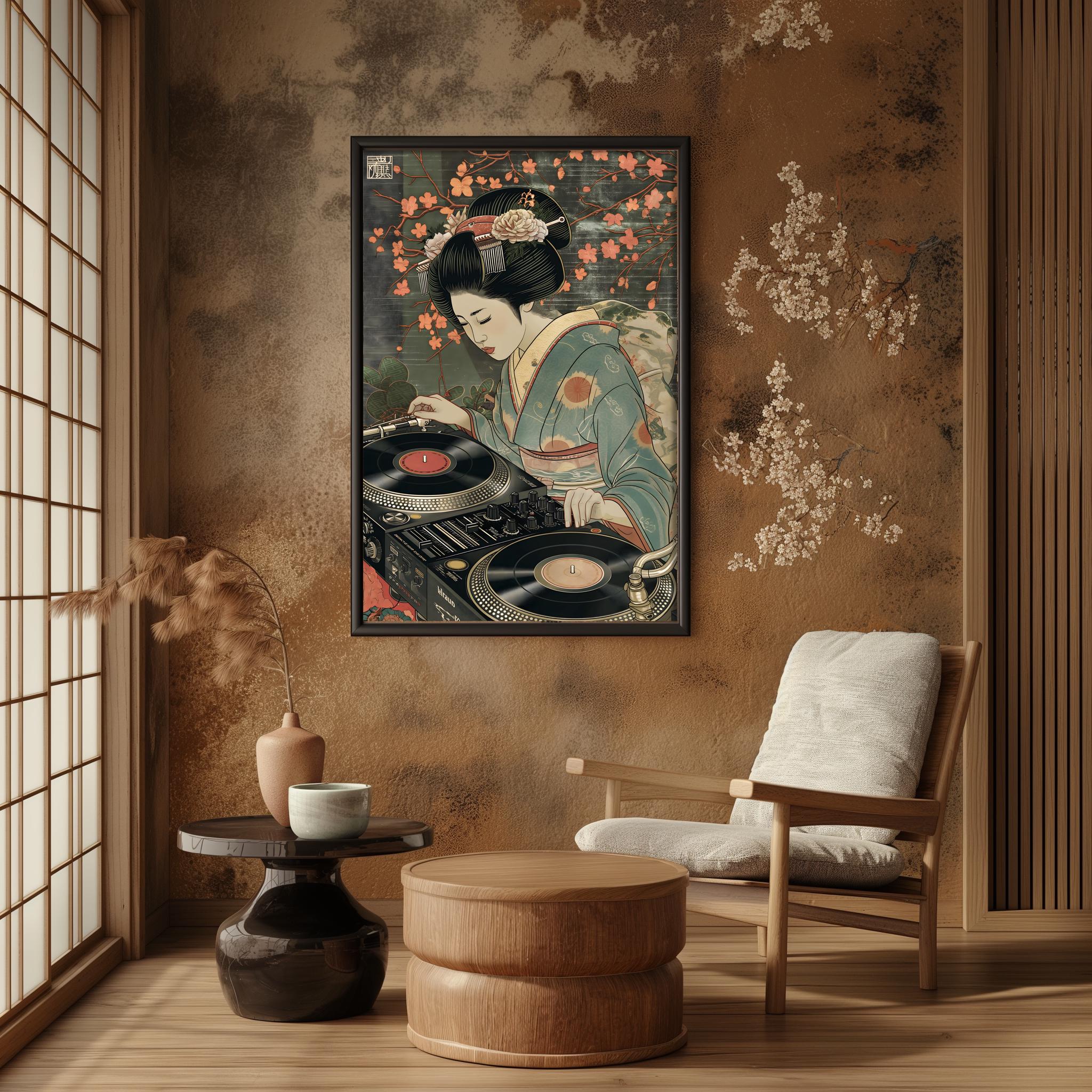 Beautiful Japanese Geisha DJ Wall Print | Vintage Dj Art | Classic