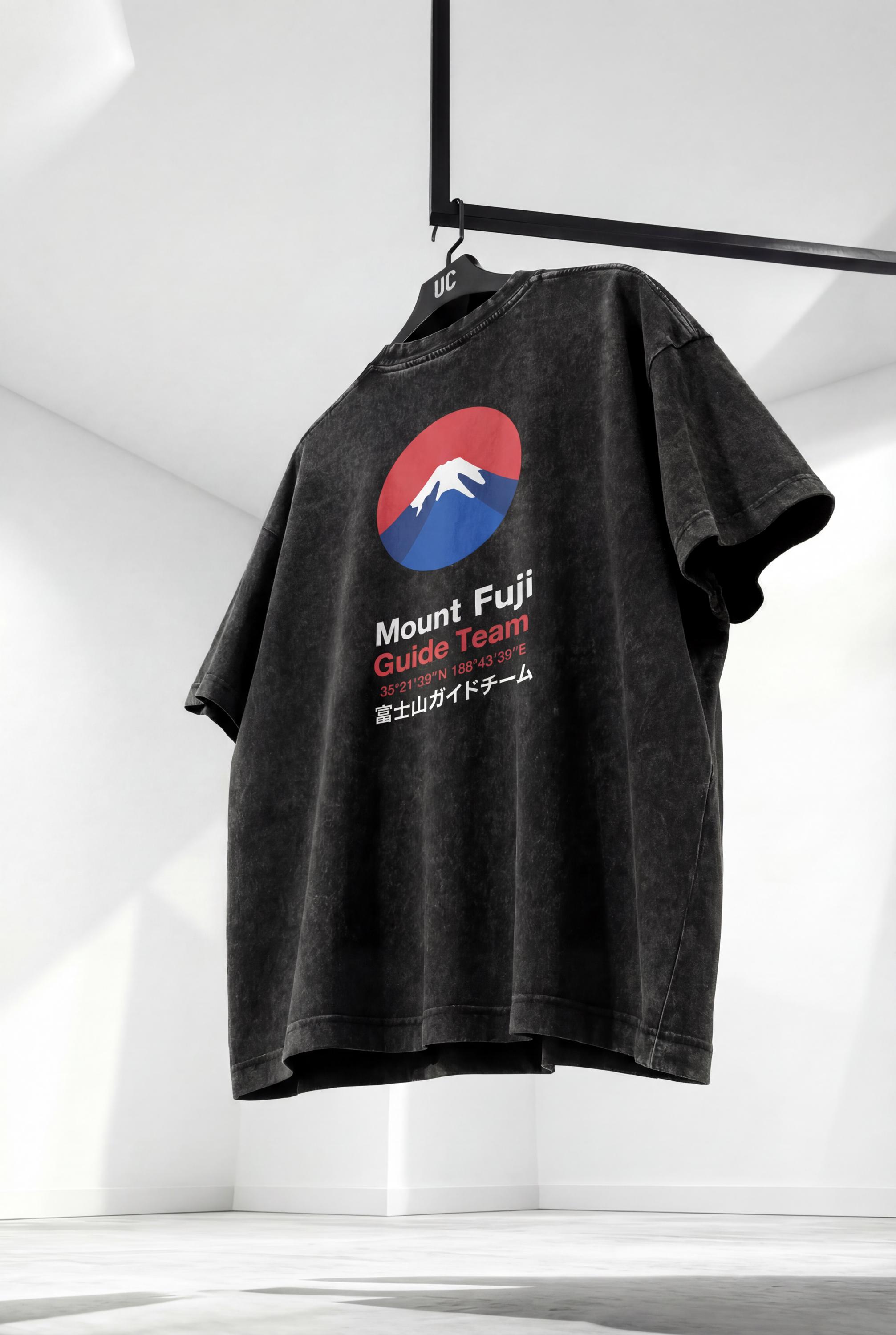 PREMIUM Mount Fuji Guide Team T-shirt, Oversize Snow Wash Japanese