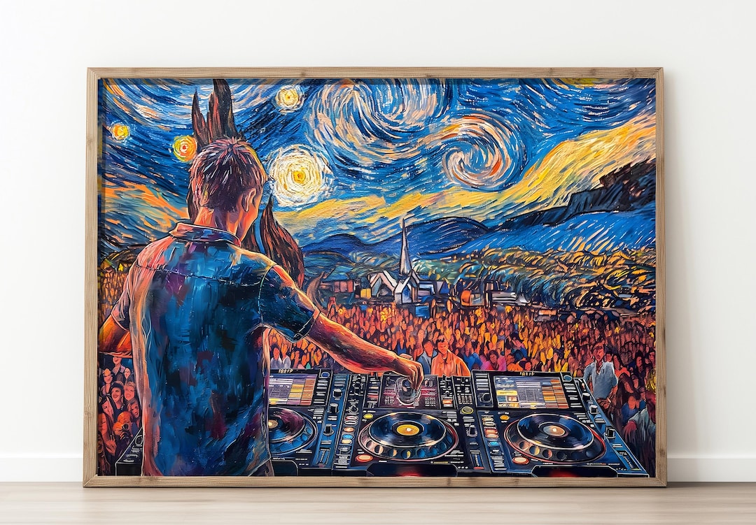 Van Gogh Starry Night DJ Photo Art Paper Print | Gift for DJ | EDM