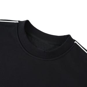 Y2K Streetwear Crewneck Sweatshirt - Black Contrast Tape Pullover, Heavyweight Oversize Fit, Premium Quality Urban Fashion, Black and White image 7