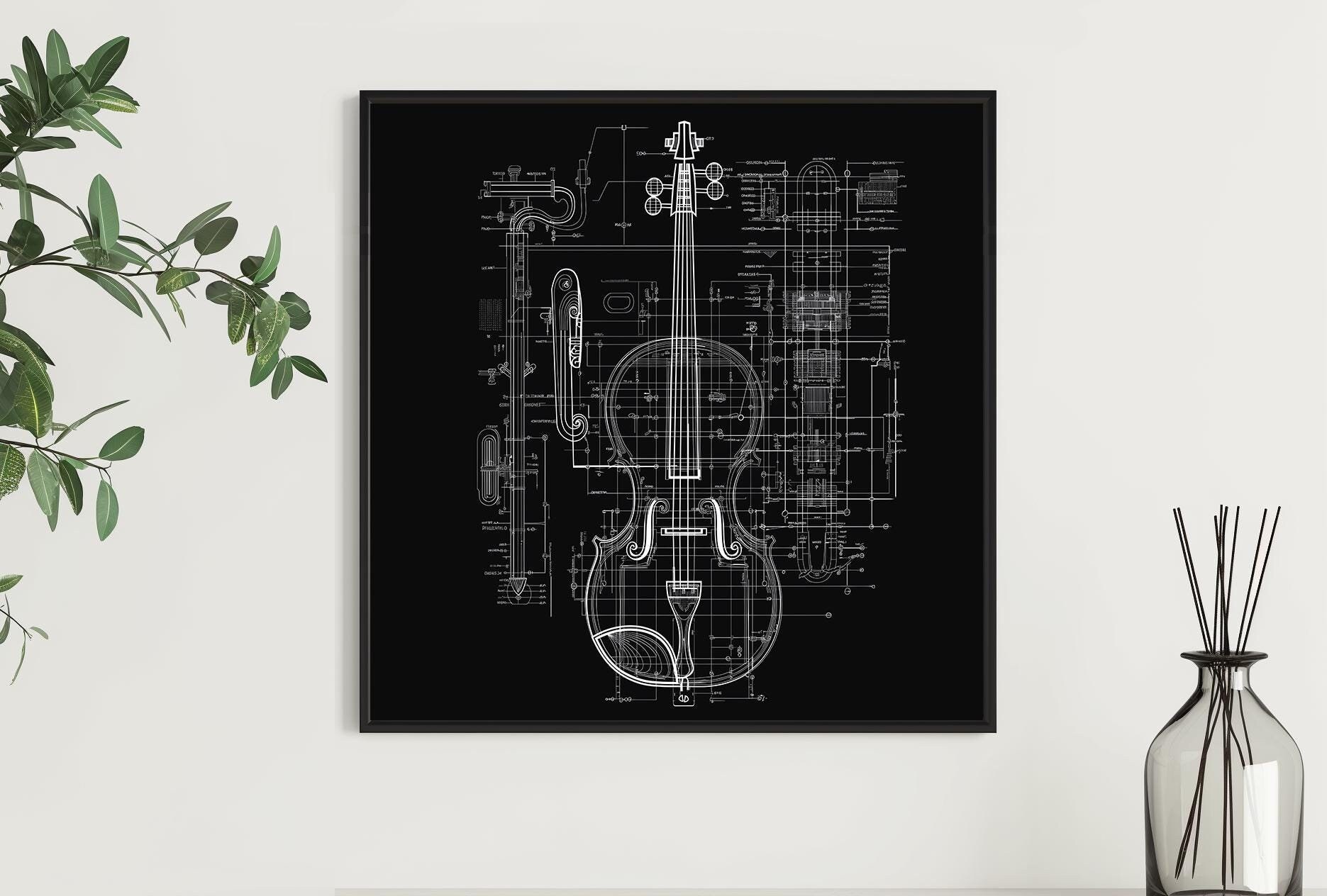 Cello High Tech Photo Art Paper Poster | Music Wall Print | Classical Music Wall Art | Blueprint Patent Type Art Musical Instrument