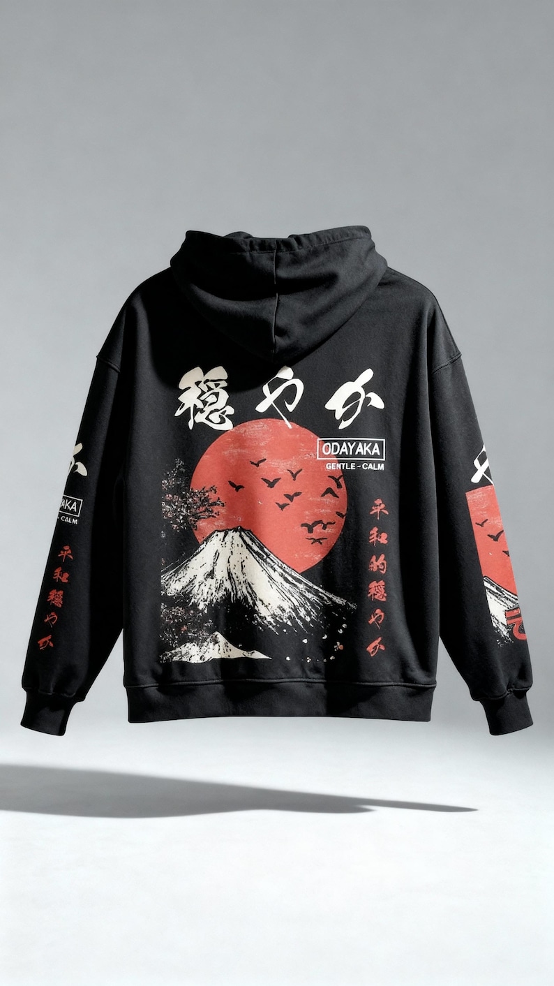 PREMIUM Oversized Japanese Hoodie, Japanese Streetwear, Aesthetic, Mount Fuji, Kanji Writing, Japan Sweatshirt, Tokyo, Sleeve, Japan Fashion image 3