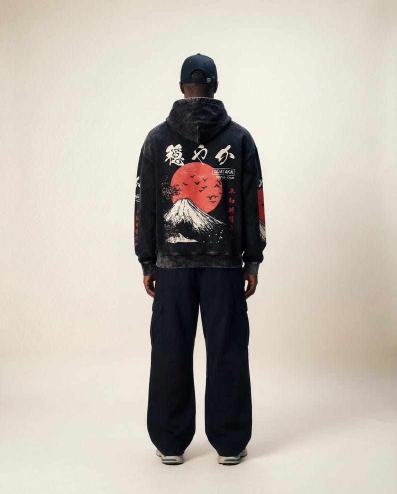 PREMIUM Oversized Japanese Hoodie, Japanese Streetwear, Aesthetic, Mount Fuji, Kanji Writing, Japan Sweatshirt, Tokyo, Sleeve, Japan Fashion image 4