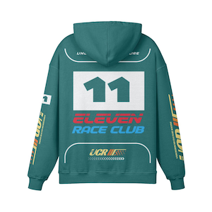UC Racing Premium Oversize Hoodie, Washed High Quality Hoodie. Moto Racing Streetwear. Blueish Green
