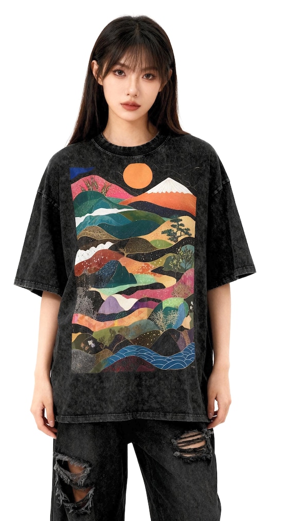 PREMIUM Japanese Waves Oversize Snow Washed T-Shirt, Japanese Pattern, High Quality Shirt, Japanese Aesthetic, Tokyo Fashion, Streetwear