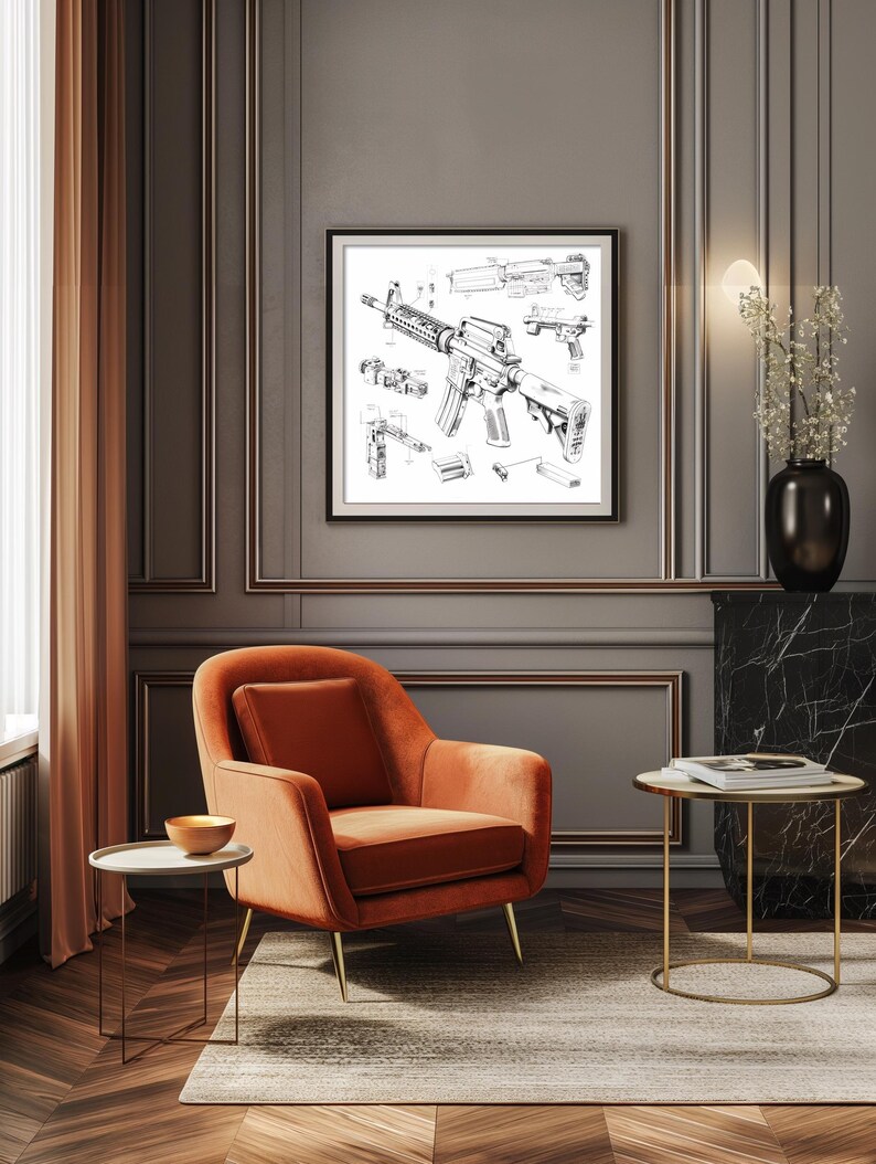 Assault Rifle Technical Diagram Wall Art Print Gun Enthusiast Art ...